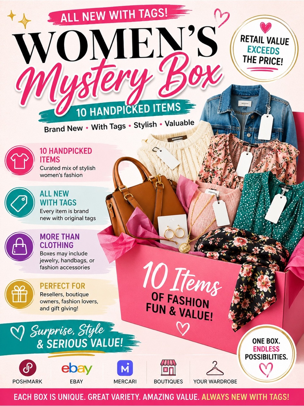 ALL NEW WITH TAGS Women’s Mystery Box – 10 Handpicked Items